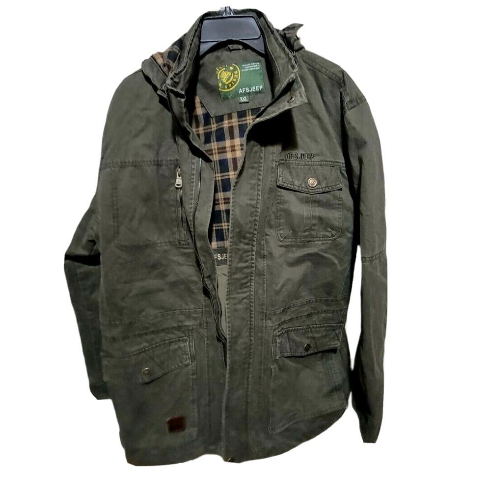 AFS Jeep Hooded & Lined Men Military Jacket Windproof Size XXL